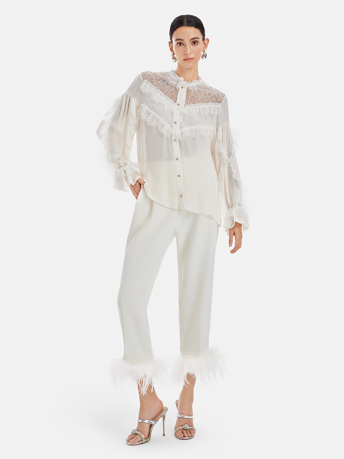 Luxury French Lace-Trimmed Panelled Blouse