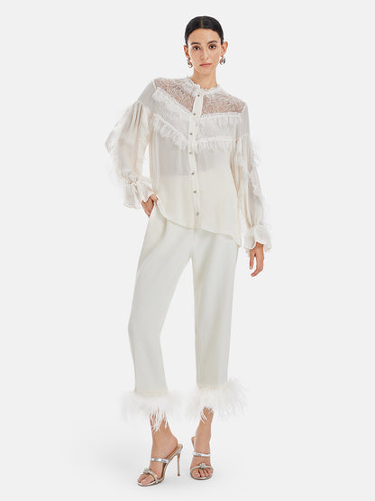 Luxury French Lace-Trimmed Panelled Blouse