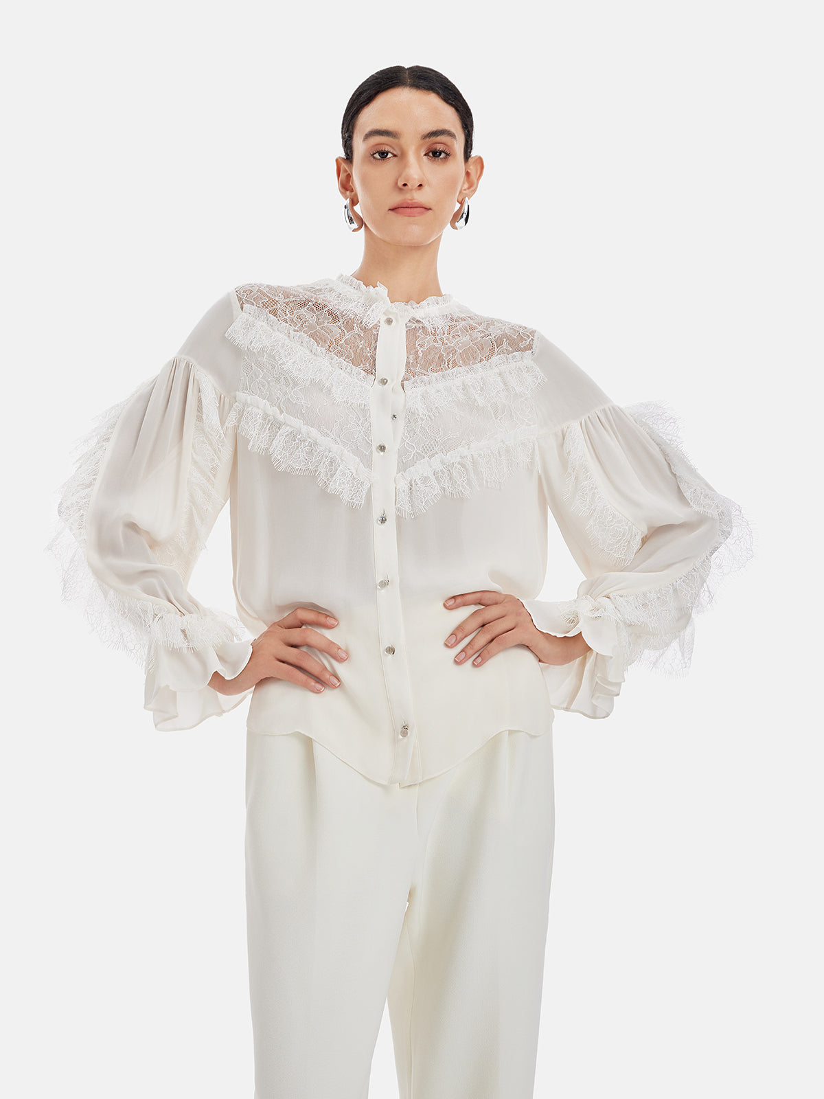 Luxury French Lace-Trimmed Panelled Blouse