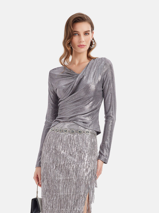 Galactic Shimmer Pleated Wrap Top