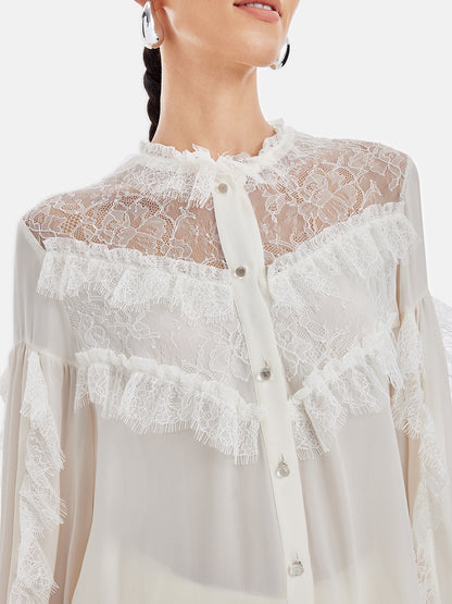 Luxury French Lace-Trimmed Panelled Blouse