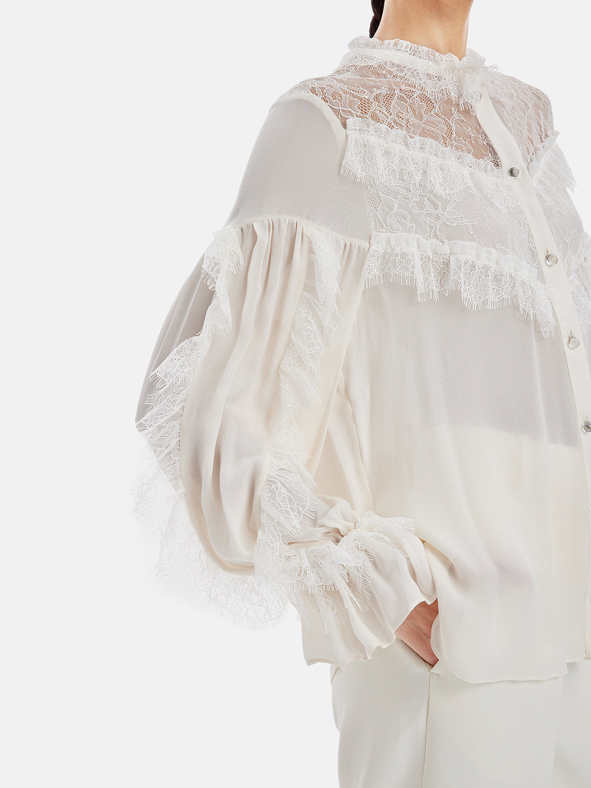 Luxury French Lace-Trimmed Panelled Blouse