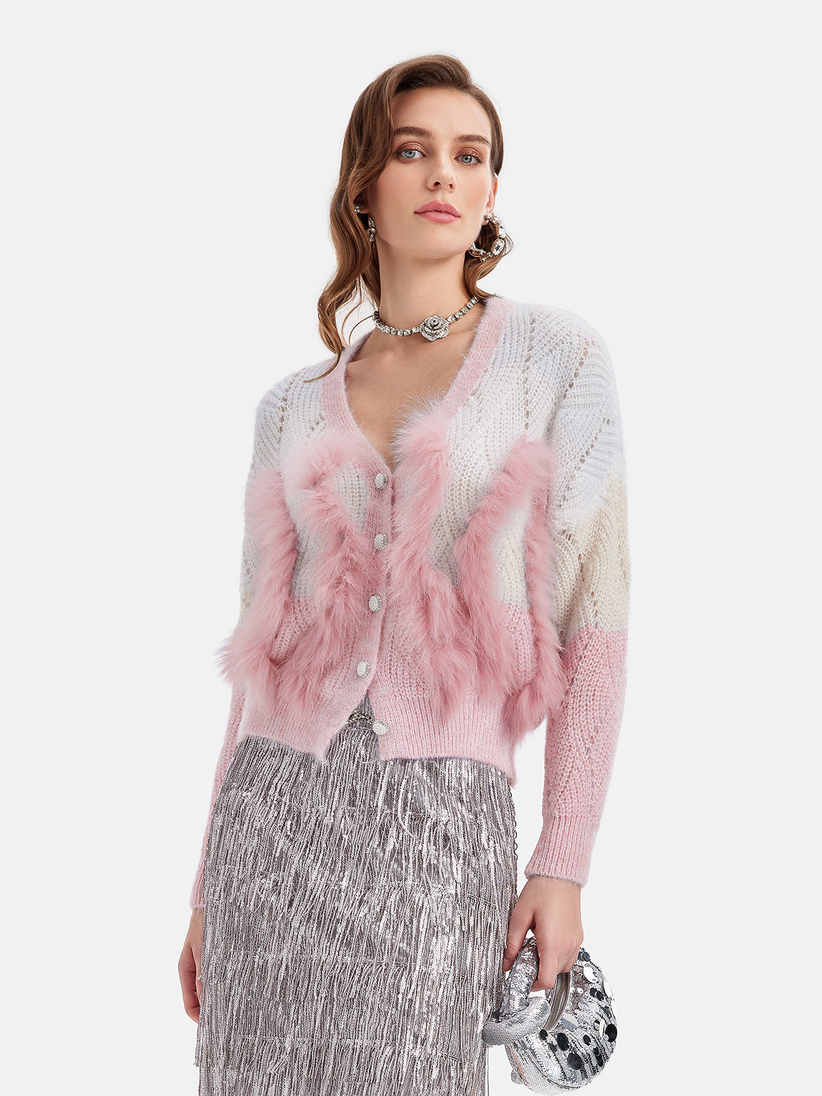 Fox Fur Gradient Knit Cardigan