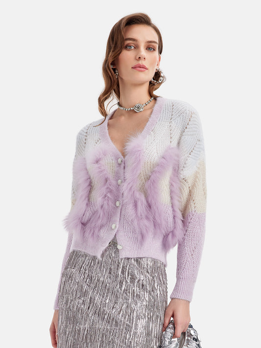 Fox Fur Gradient Knit Cardigan