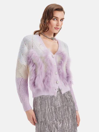 Fox Fur Gradient Knit Cardigan