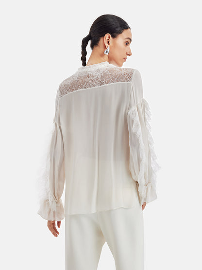 Luxury French Lace-Trimmed Panelled Blouse