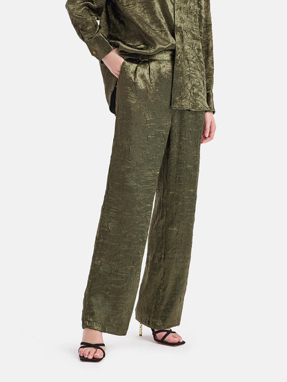 Lustrous Pleated Texture Straight Leg Pants