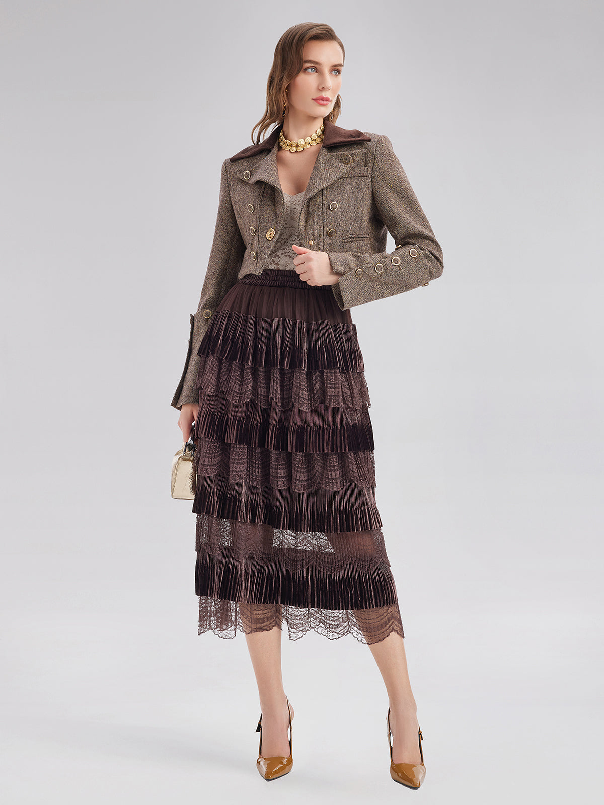 Final Sale | Velvet Lace Patchwork Cake Skirt