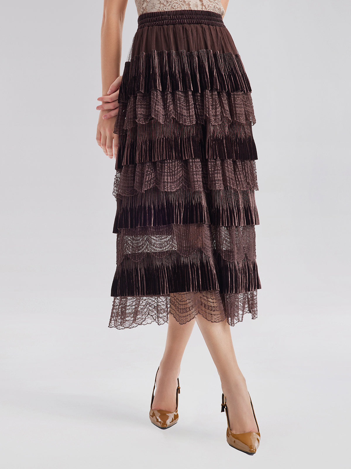 Final Sale | Velvet Lace Patchwork Cake Skirt