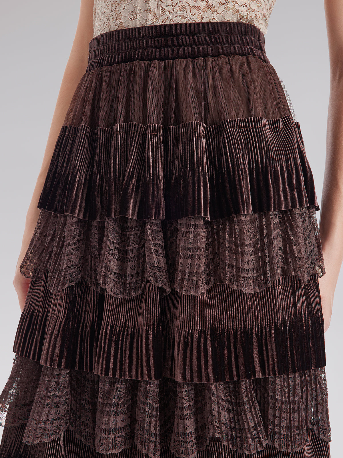 Final Sale | Velvet Lace Patchwork Cake Skirt