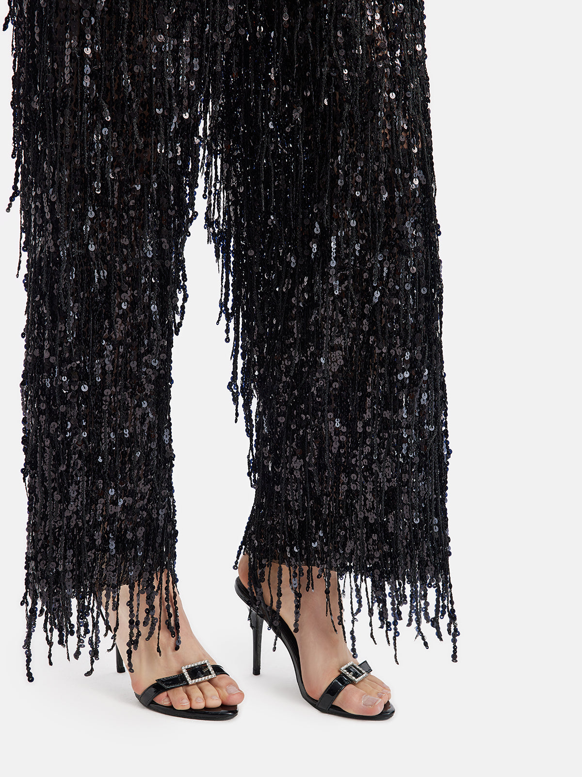 Sequin Fringe Elastic-Waist Pants