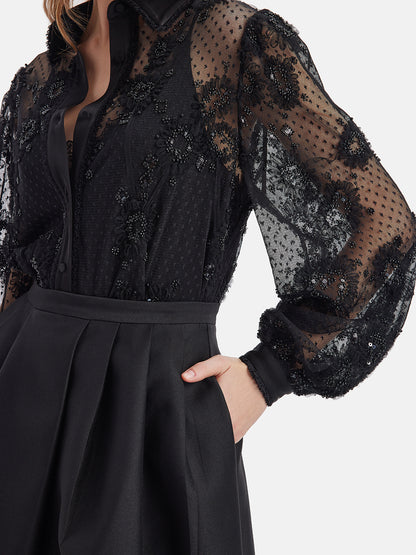 French Sequin Lace Hollow Shirt