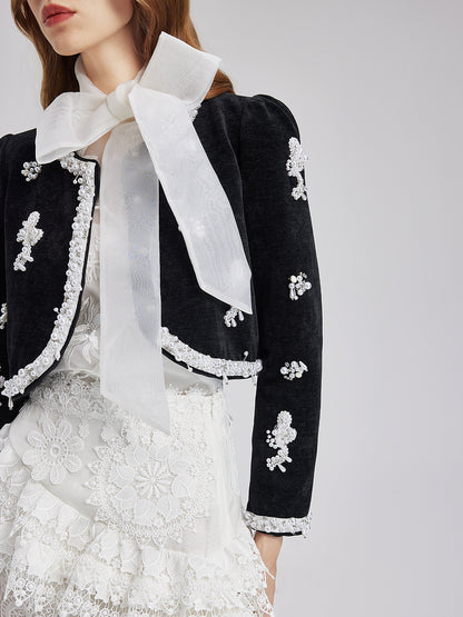 Handmade Beadwork Velvet Short Jacket