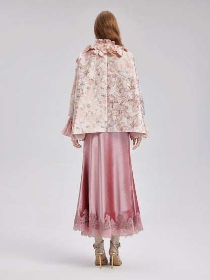 Flower Beaded Embossed Jacquard Cape Coat