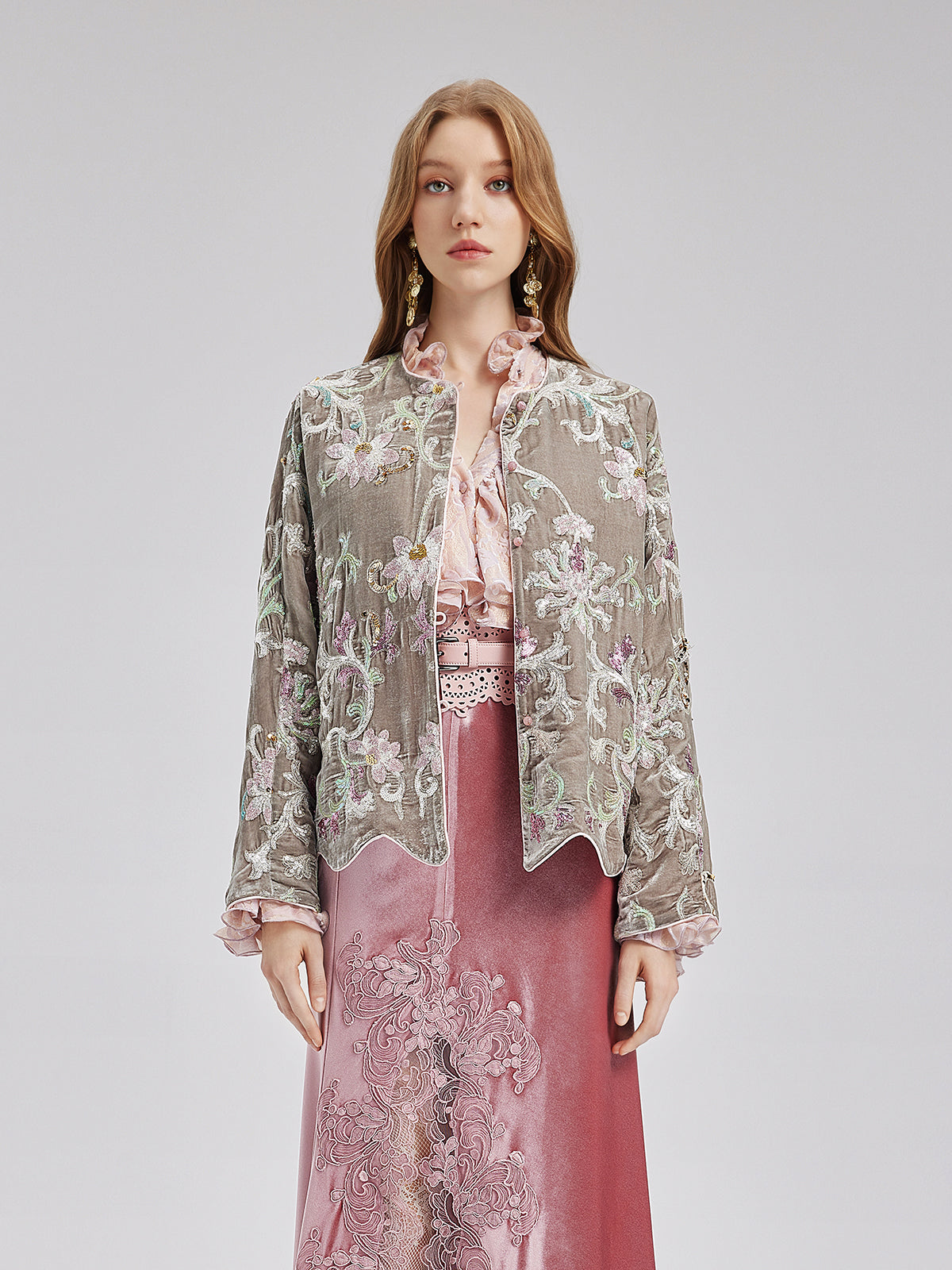 Luxury Embroidered Silk Velvet Jacket