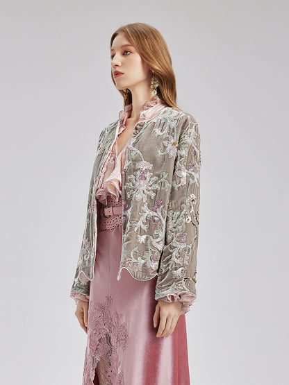 Luxury Embroidered Silk Velvet Jacket