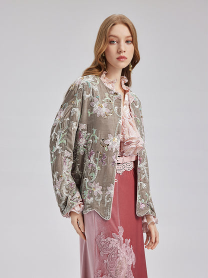 Luxury Embroidered Silk Velvet Jacket