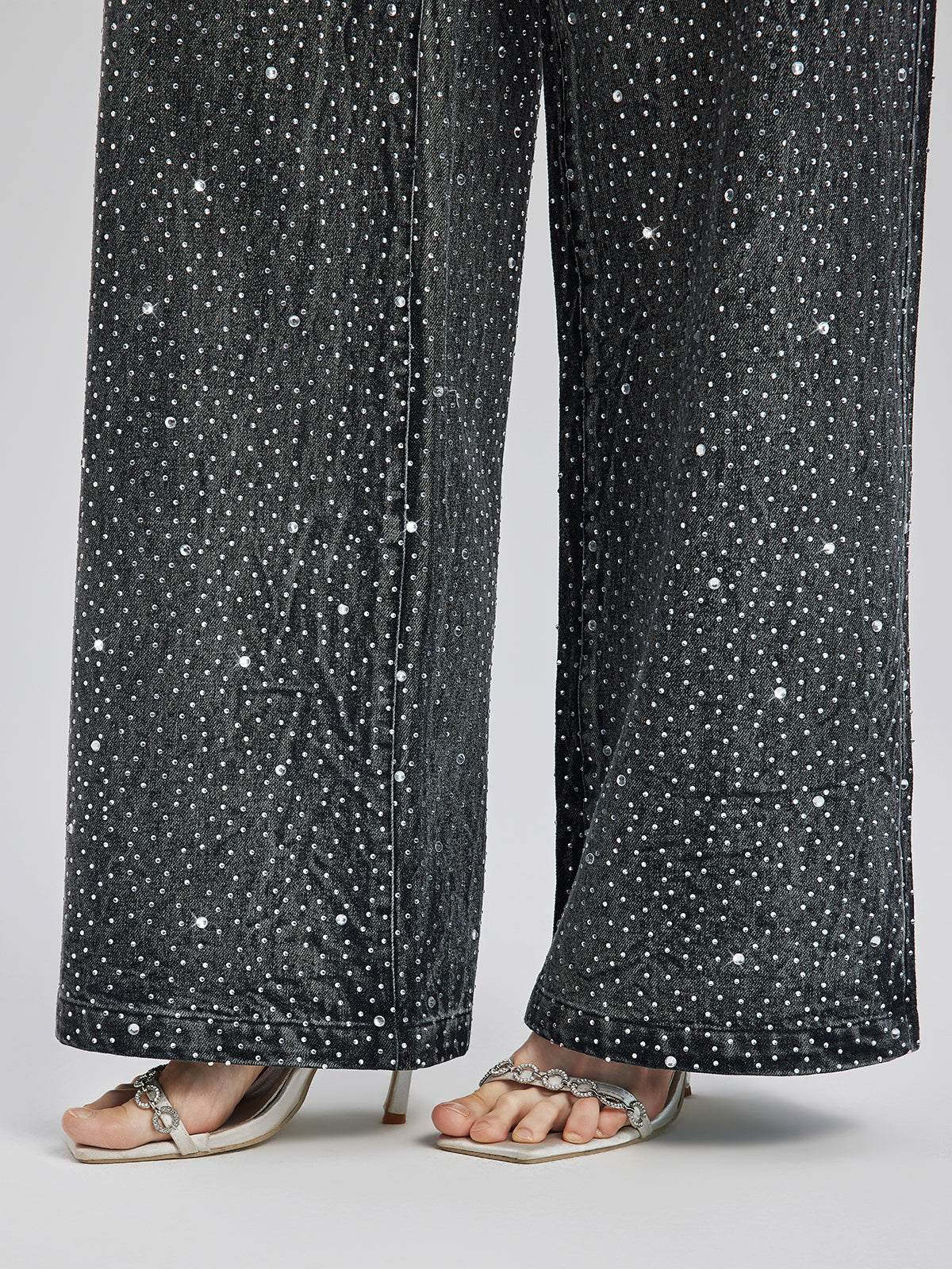 Handcrafted Rhinestones Denim Straight Jeans