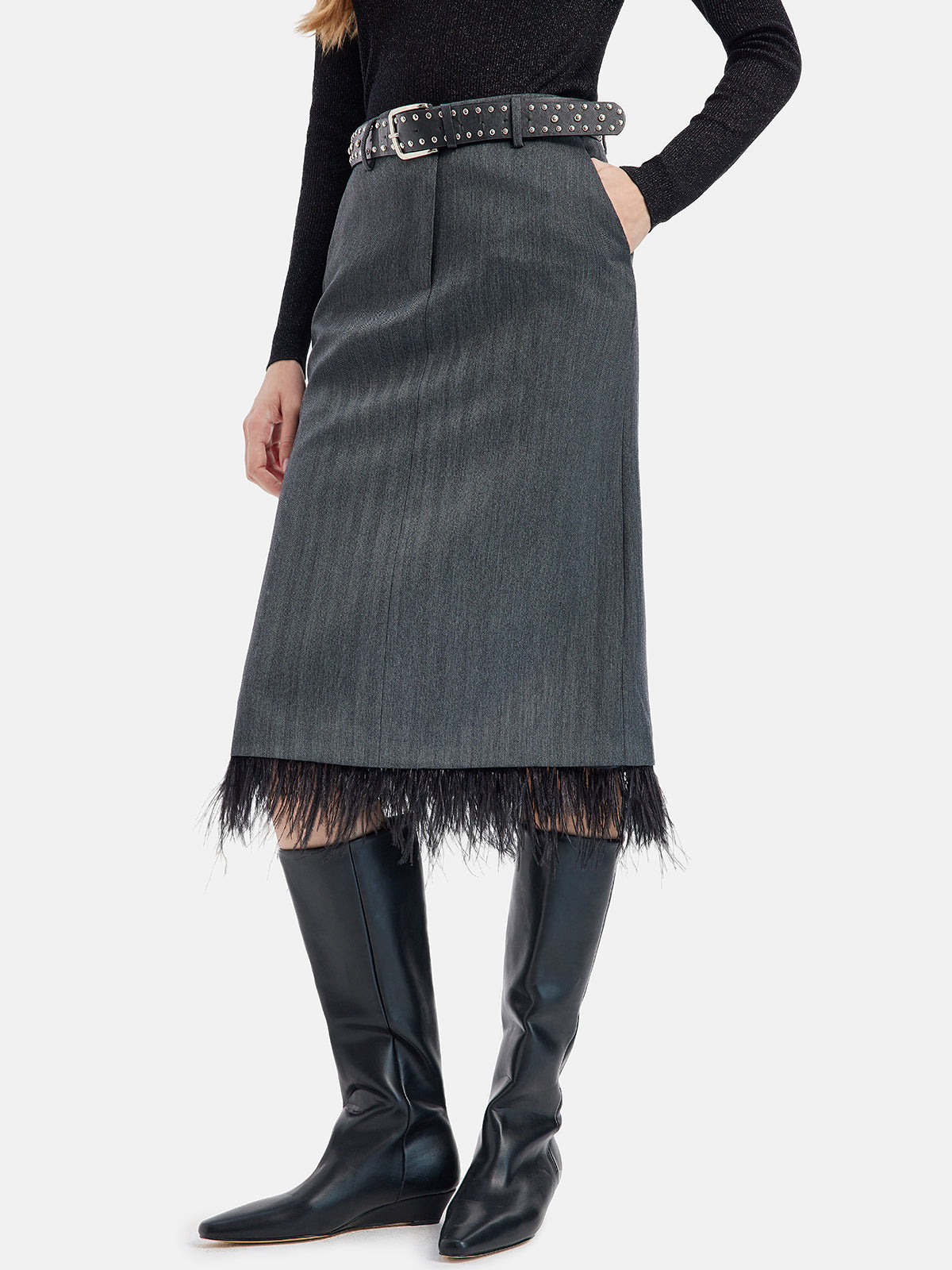 Detachable Ostrich Feather Wool Skirt