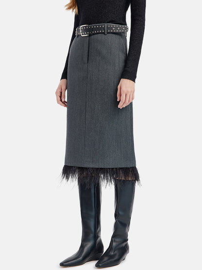 Detachable Ostrich Feather Wool Skirt