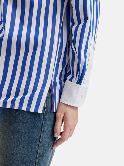 Blue Striped Beaded Cotton Shirt