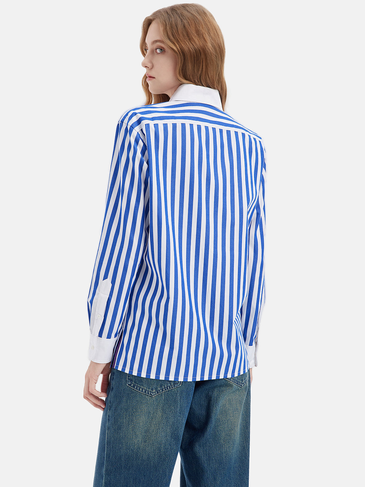 Blue Striped Beaded Cotton Shirt