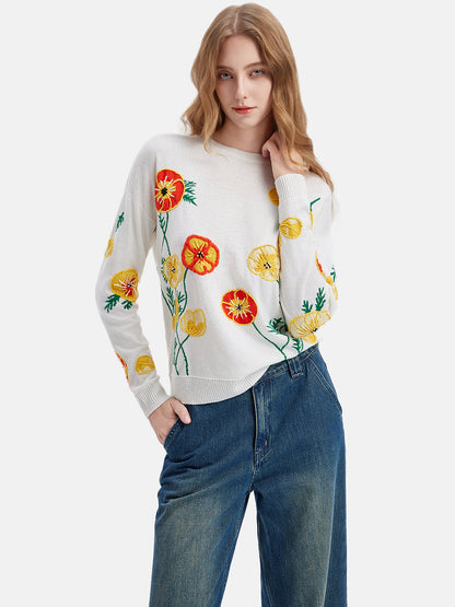 Cashmere Flower Embellished Sweater