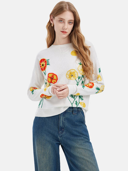 Cashmere Flower Embellished Sweater