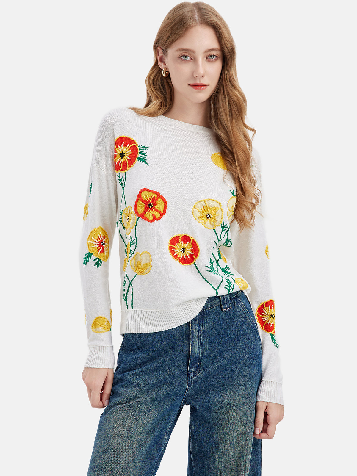 Cashmere Flower Embellished Sweater