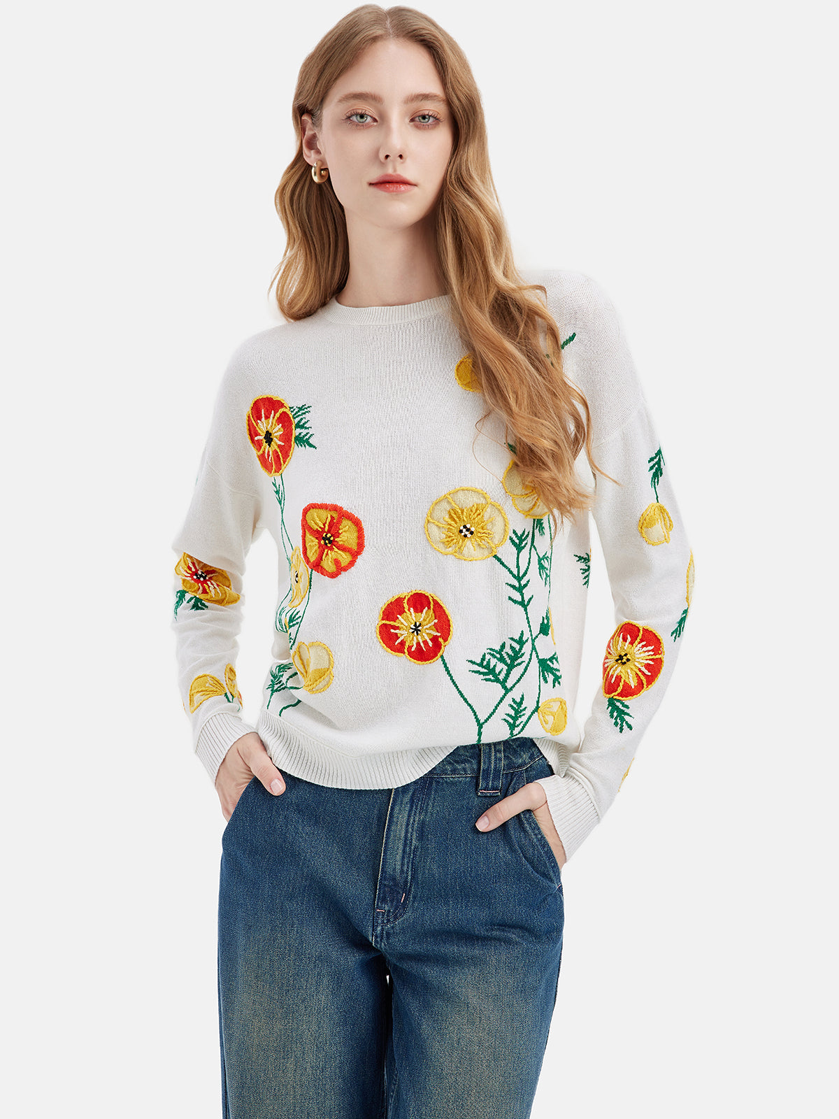 Cashmere Flower Embellished Sweater