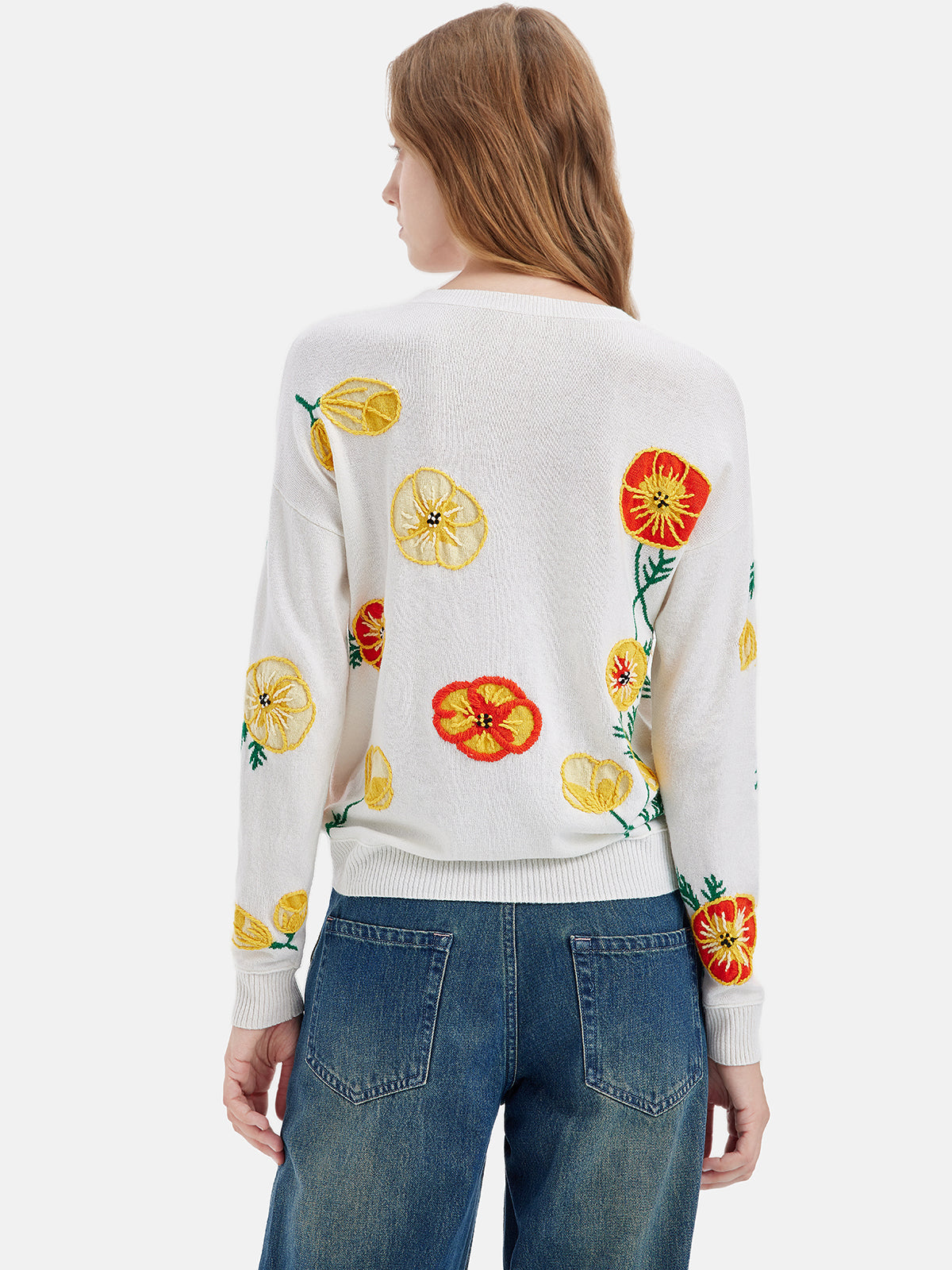 Cashmere Flower Embellished Sweater