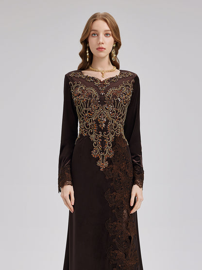 Couture Beaded Lace Velvet Gown