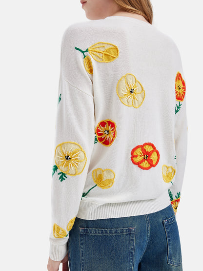 Cashmere Flower Embellished Sweater