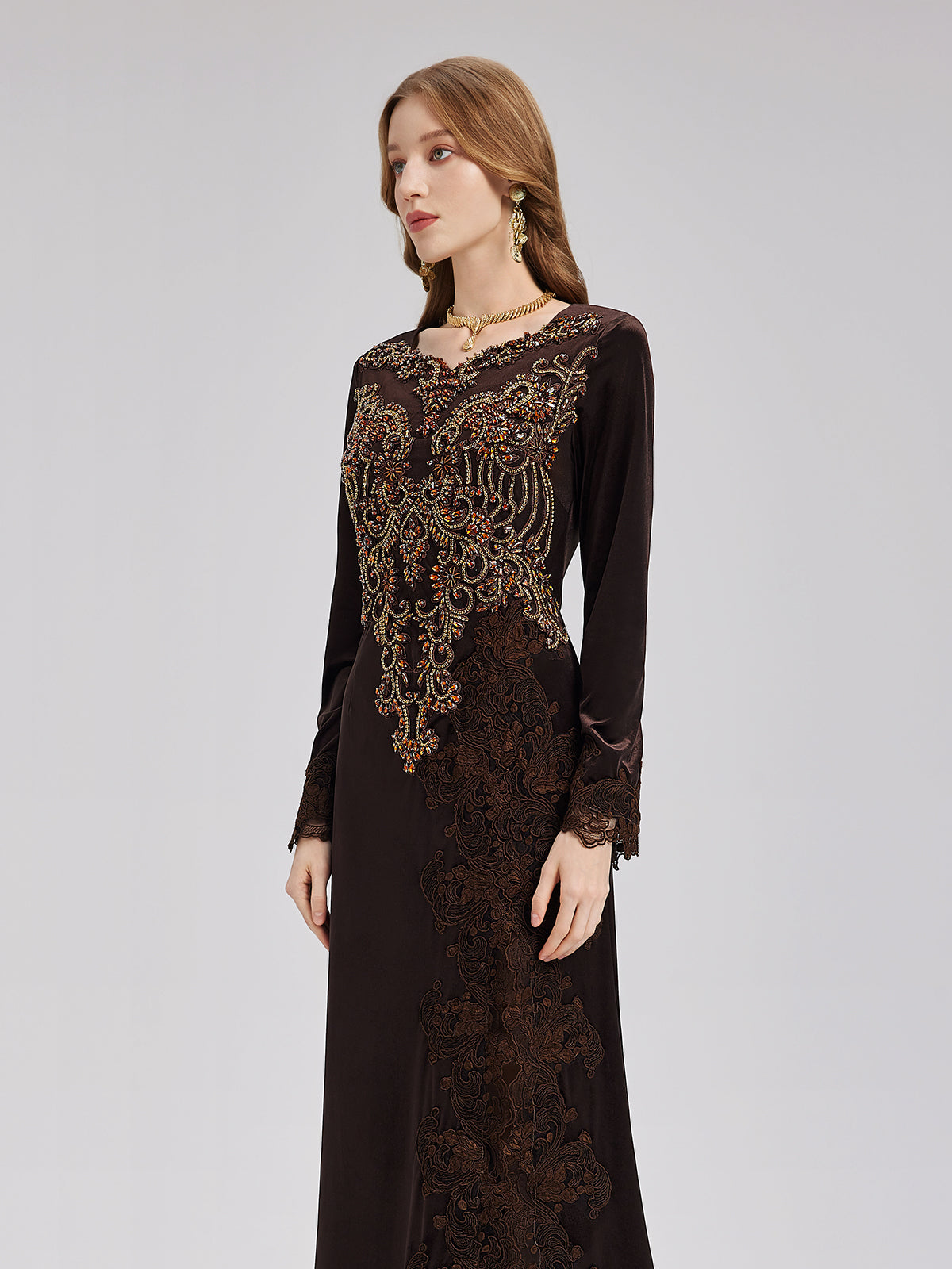 Couture Beaded Lace Velvet Gown