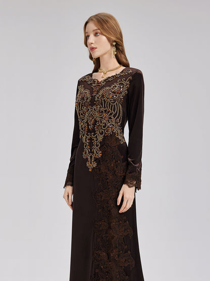 Couture Beaded Lace Velvet Gown