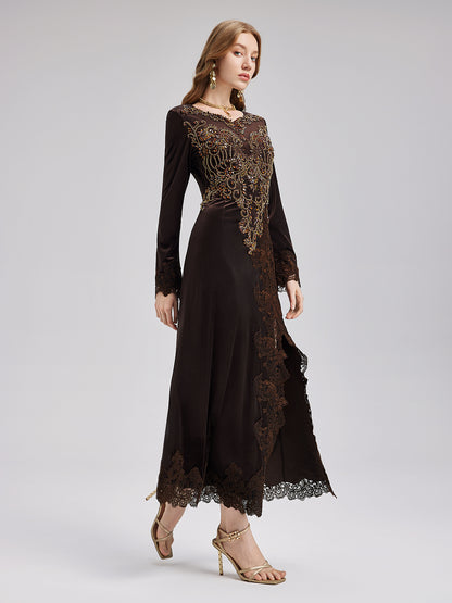 Couture Beaded Lace Velvet Gown