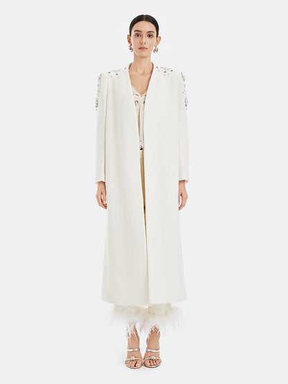 Minimalist Crystal Embellished Cashmere Coat