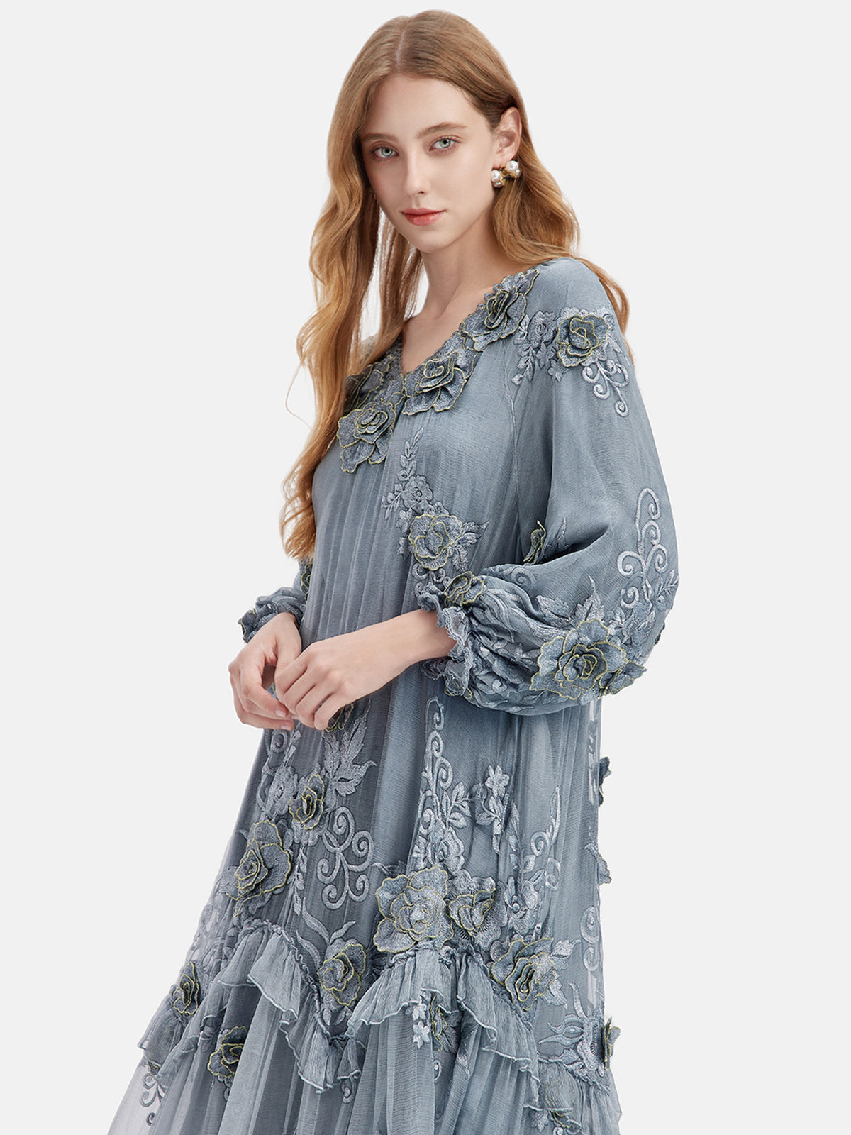 Silk Embroidered Floral Loose Dress