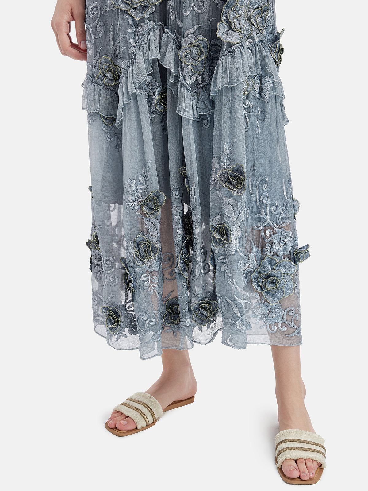 Silk Embroidered Floral Loose Dress