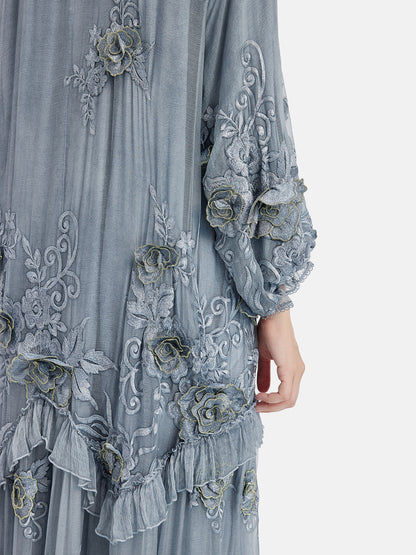 Silk Embroidered Floral Loose Dress