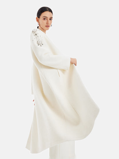 Minimalist Crystal Embellished Cashmere Coat