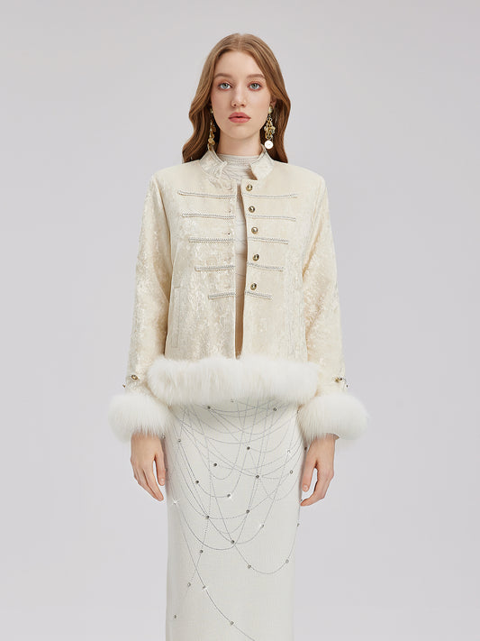 Fox Fur Trimmed Luxury Velvet Jacket