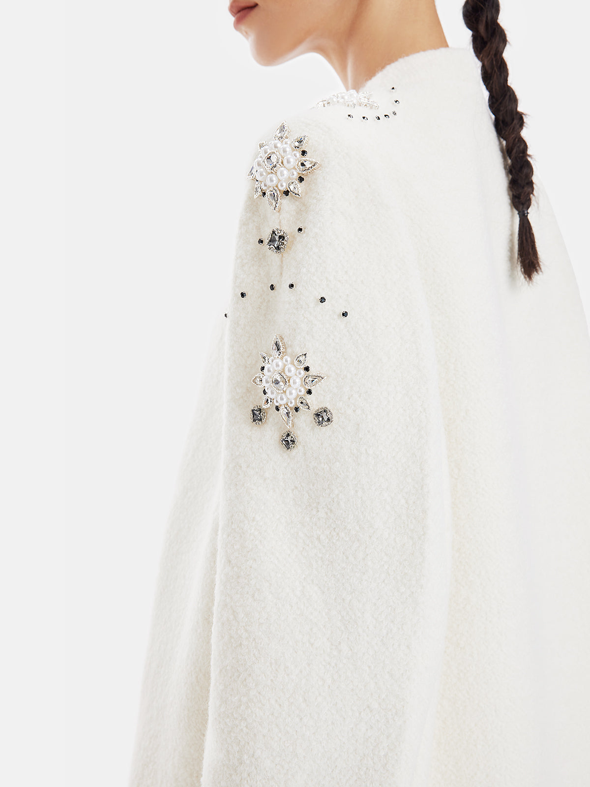 Minimalist Crystal Embellished Cashmere Coat