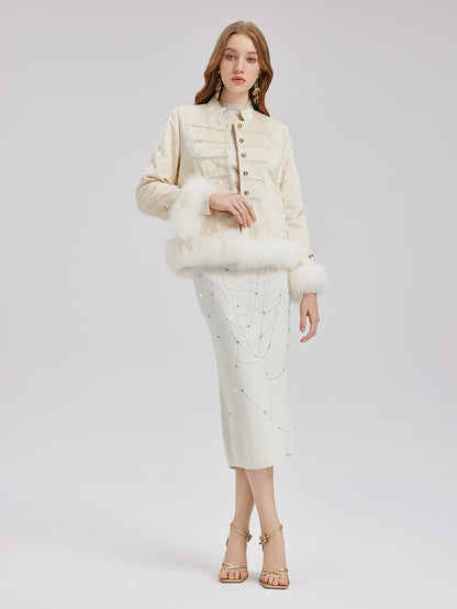 Fox Fur Trimmed Luxury Velvet Jacket