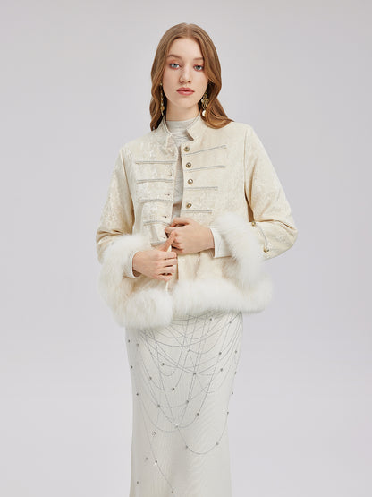 Fox Fur Trimmed Luxury Velvet Jacket