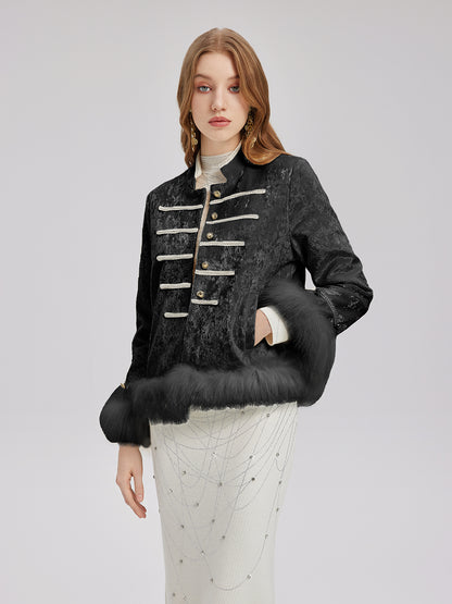 Fox Fur Trimmed Luxury Velvet Jacket