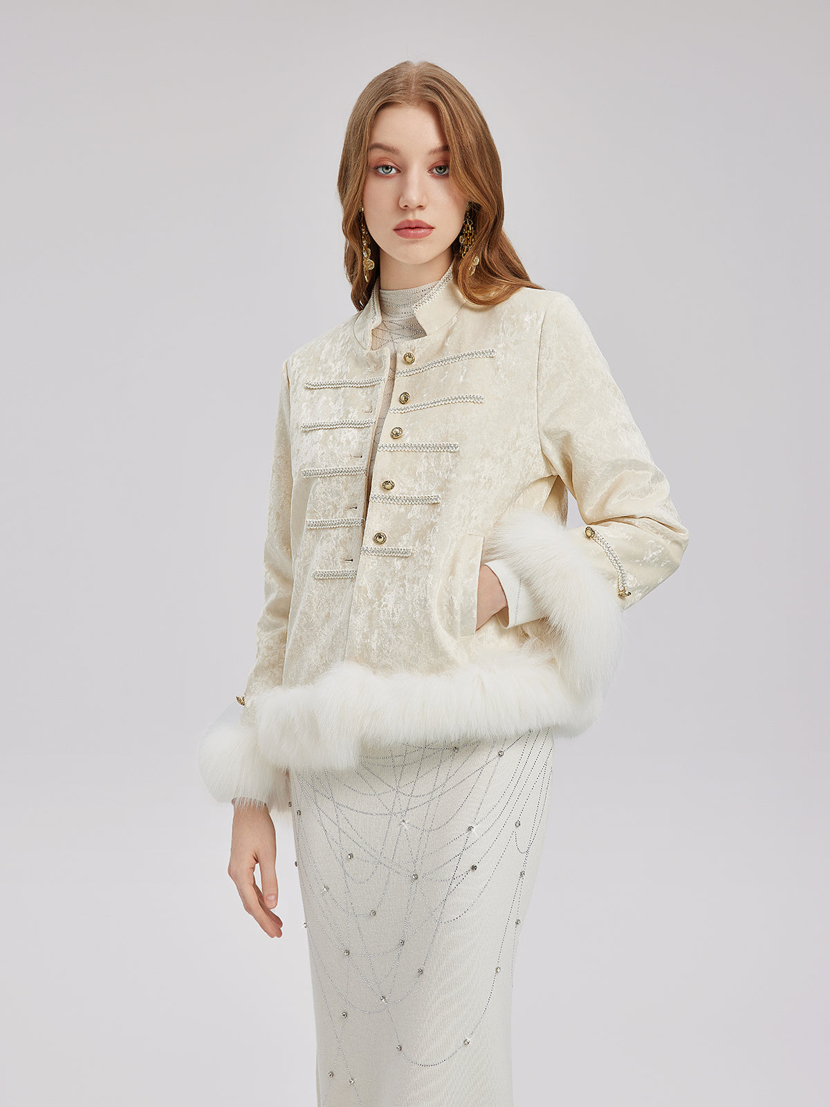 Fox Fur Trimmed Luxury Velvet Jacket