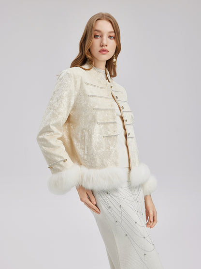 Fox Fur Trimmed Luxury Velvet Jacket