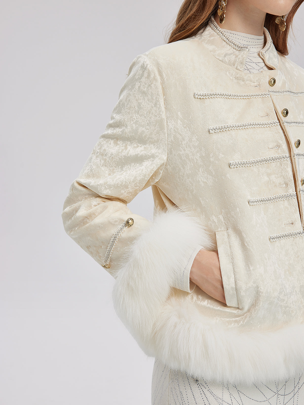 Fox Fur Trimmed Luxury Velvet Jacket