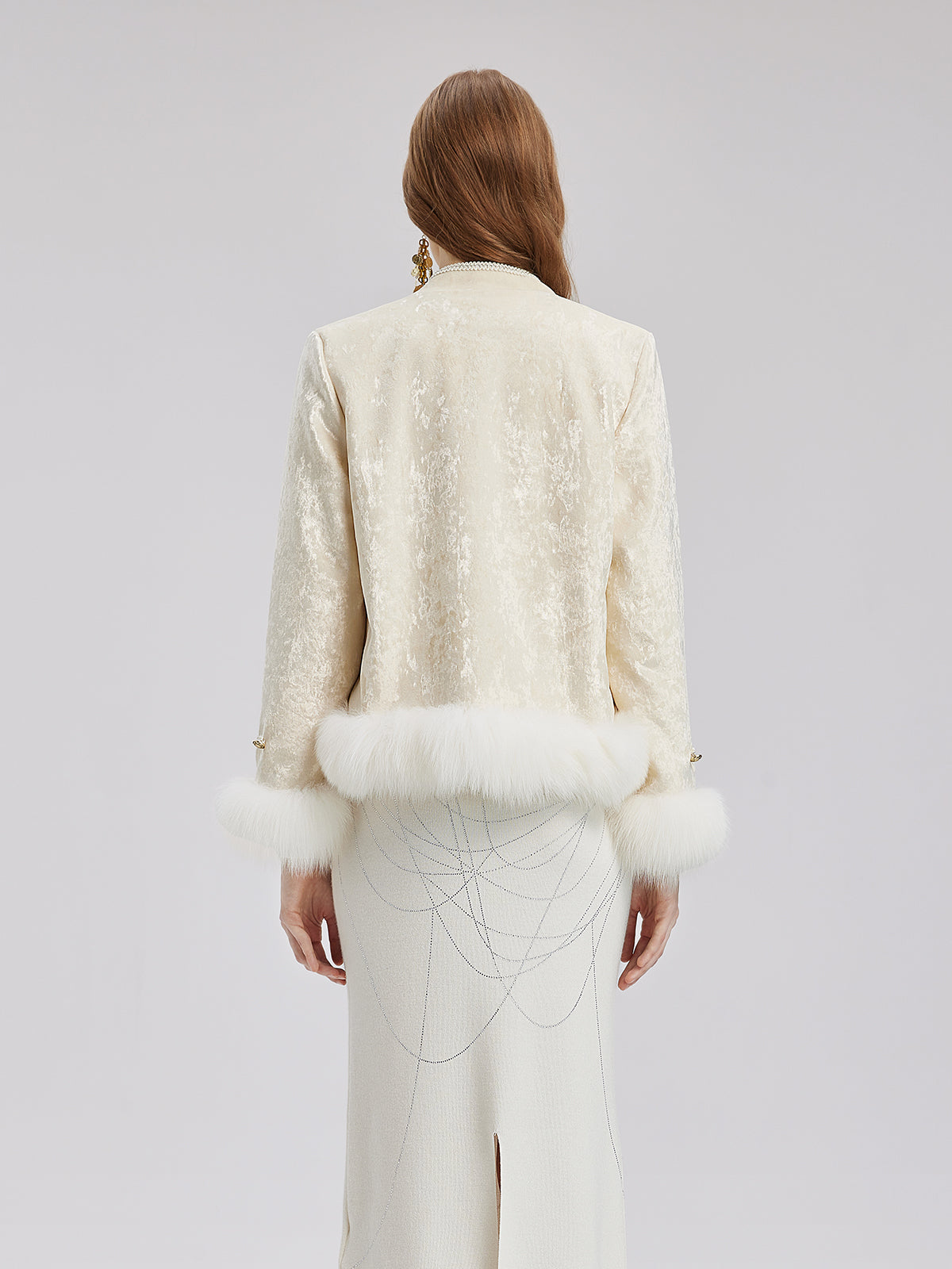 Fox Fur Trimmed Luxury Velvet Jacket